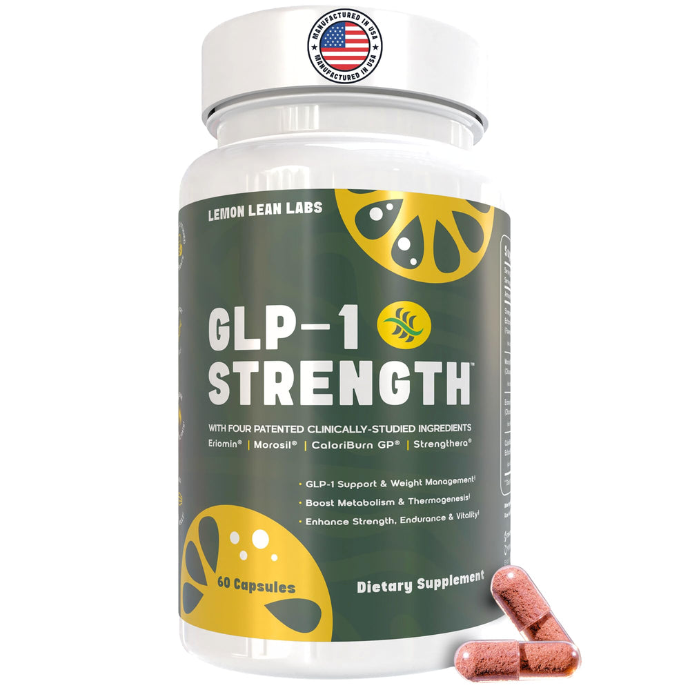 Lemon Lean Labs GLP-1 Strength bottle front promoting appetite control and metabolism.