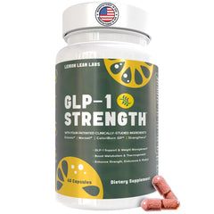 Lemon Lean Labs GLP-1 Strength bottle front promoting appetite control and metabolism.