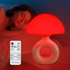 LemSen mushroom red light lamp with glass shade for elegant bedside lighting