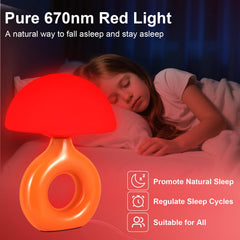 LemSen mushroom red light lamp remote control for brightness and timer.