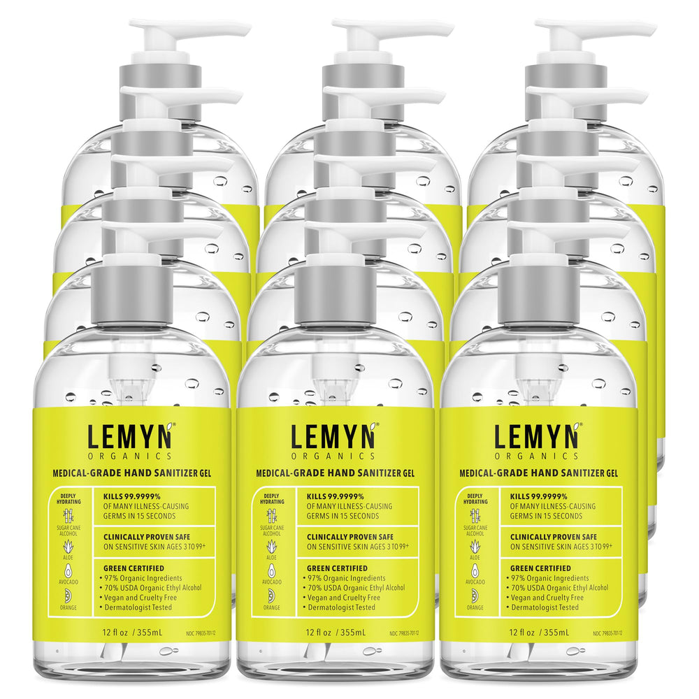 Lemyn Organics hand sanitizer bottle front view for on-the-go cleansing