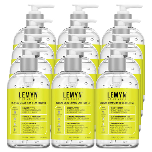 Lemyn Organics hand sanitizer bottle front view for on-the-go cleansing