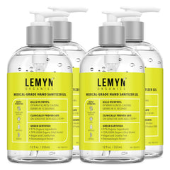 Lemyn Organics hand sanitizer bottle front shows a 97% organic formula for daily use.