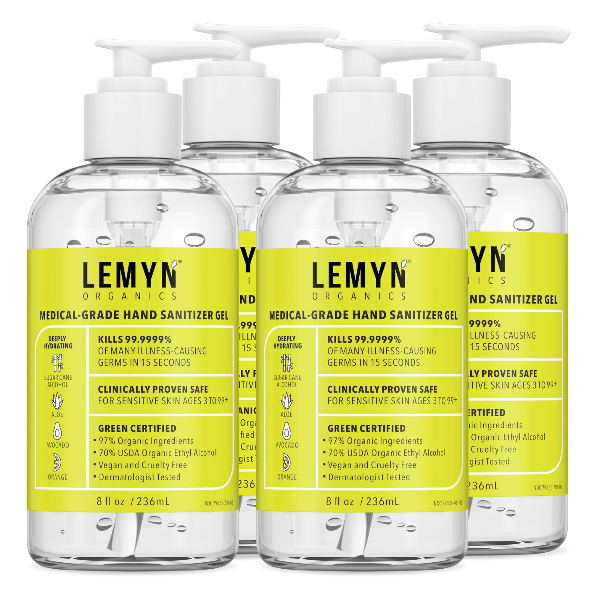 Lemyn Organics hand sanitizer gel bottle with pump for quick sanitizing on the go