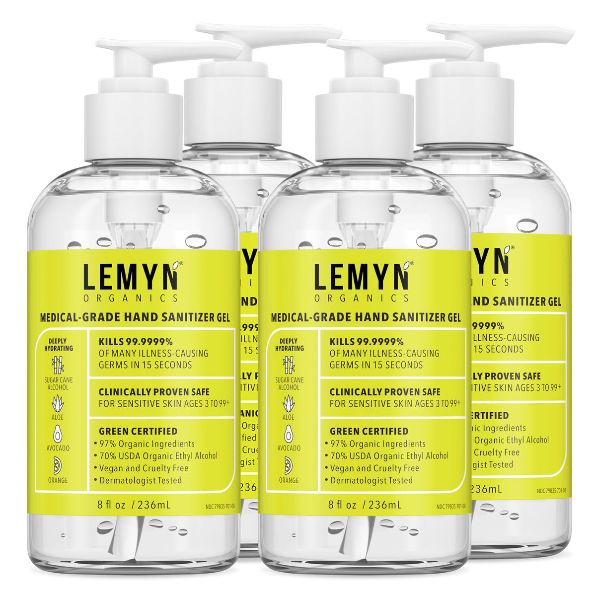 Lemyn Organics hand sanitizer gel bottle with pump for quick sanitizing on the go