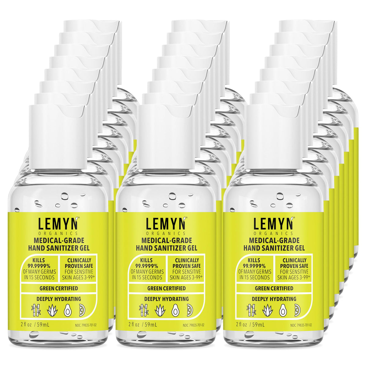 Lemyn Organics hand sanitizer gel bottle front shows 97 percent organic formula for quick sanitizing