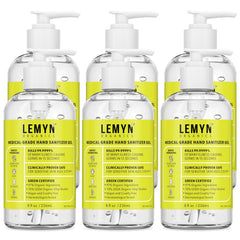 Lemyn Organics hand sanitizer gel bottle pump front view for quick sanitizing.