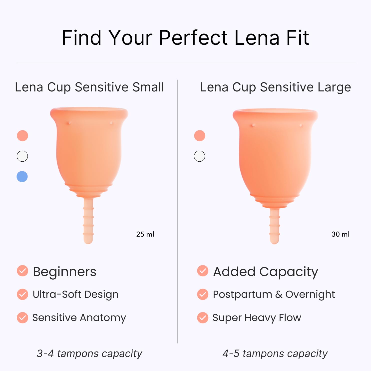 Lena Sensitive Cups fold-and-insert, simple setup without applicators.