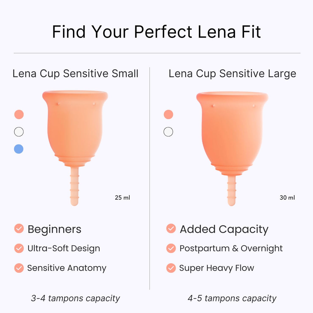 Lena Sensitive Cups fold-and-insert, simple setup without applicators.