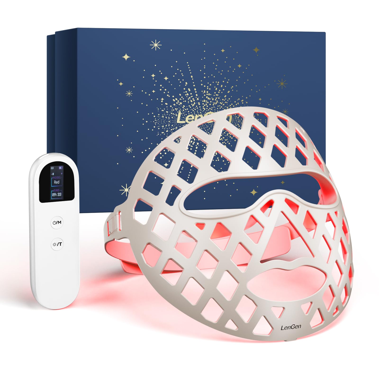 LENGEN LED Face Mask front view showing full-face red and infrared light therapy for skin care