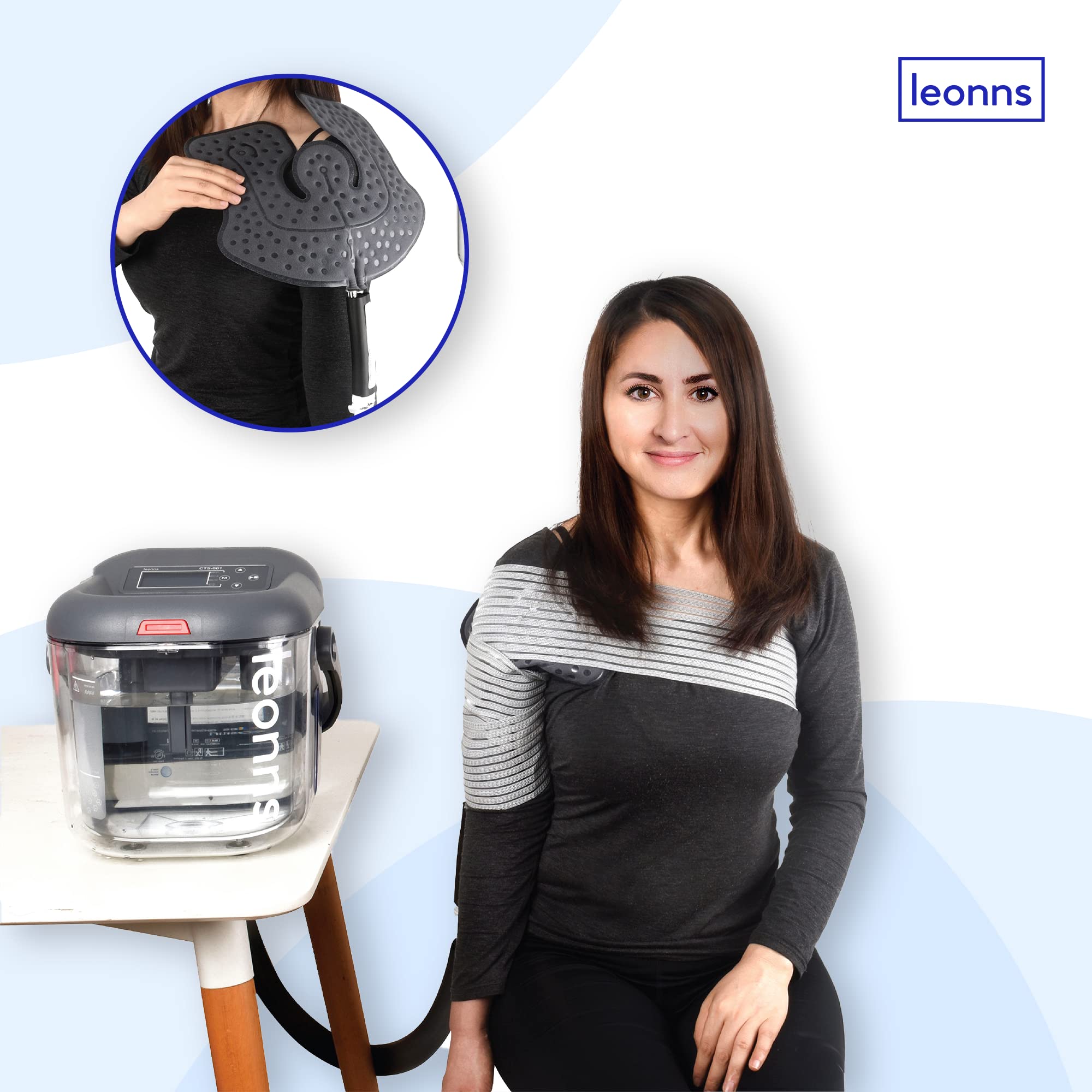 LEONNS pad side view shows adjustable straps for hands-free use.