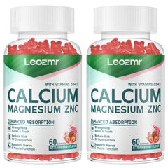 Leozmr calcium magnesium zinc gummies strawberry bottle showing daily mineral support