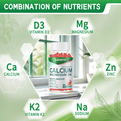 Leozmr calcium magnesium zinc gummies with D3 K2 ingredient panel for daily mineral support