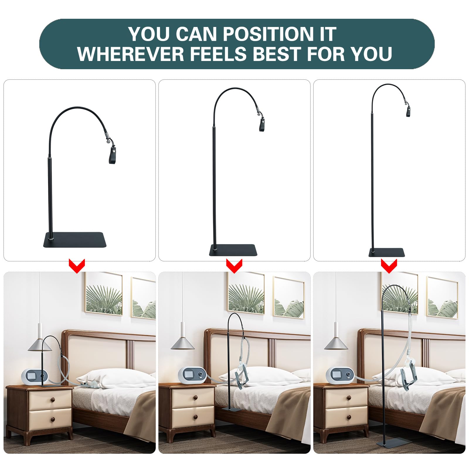 Lerboai CPAP Hose Holder adjustable height and angle for flexible positioning