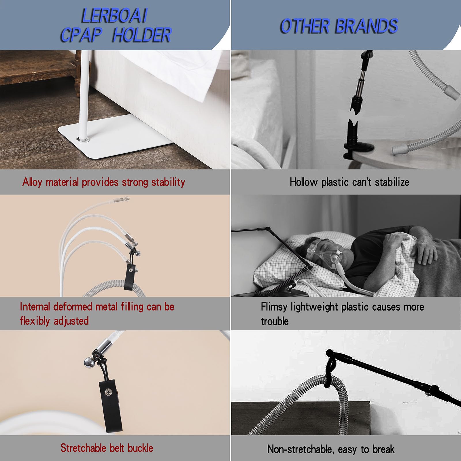 Lerboai CPAP hose holder anti-rust alloy with easy cleaning.