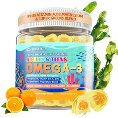 Lerinettia vegan omega-3 gummies bottle on shelf for daily brain and eye comfort