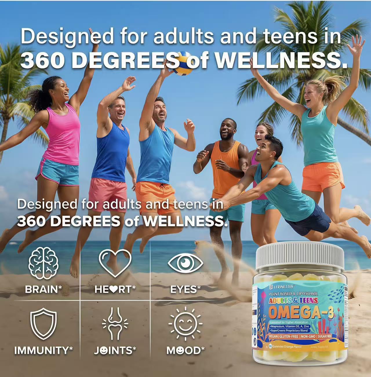 Close-up of orange gummy emphasizing DHA-rich formula for focus and mood