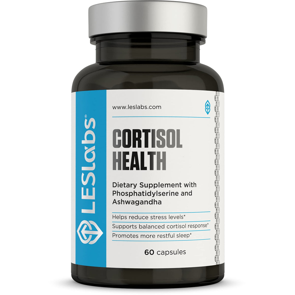 LES Labs Cortisol Health bottle front showing non-GMO formulation for stress support