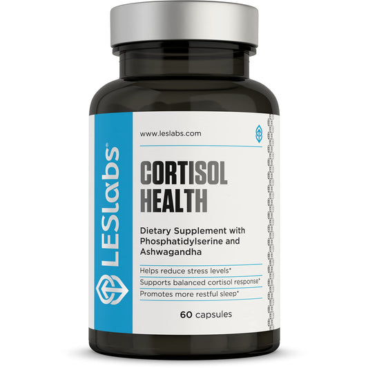 LES Labs Cortisol Health bottle front showing non-GMO formulation for stress support