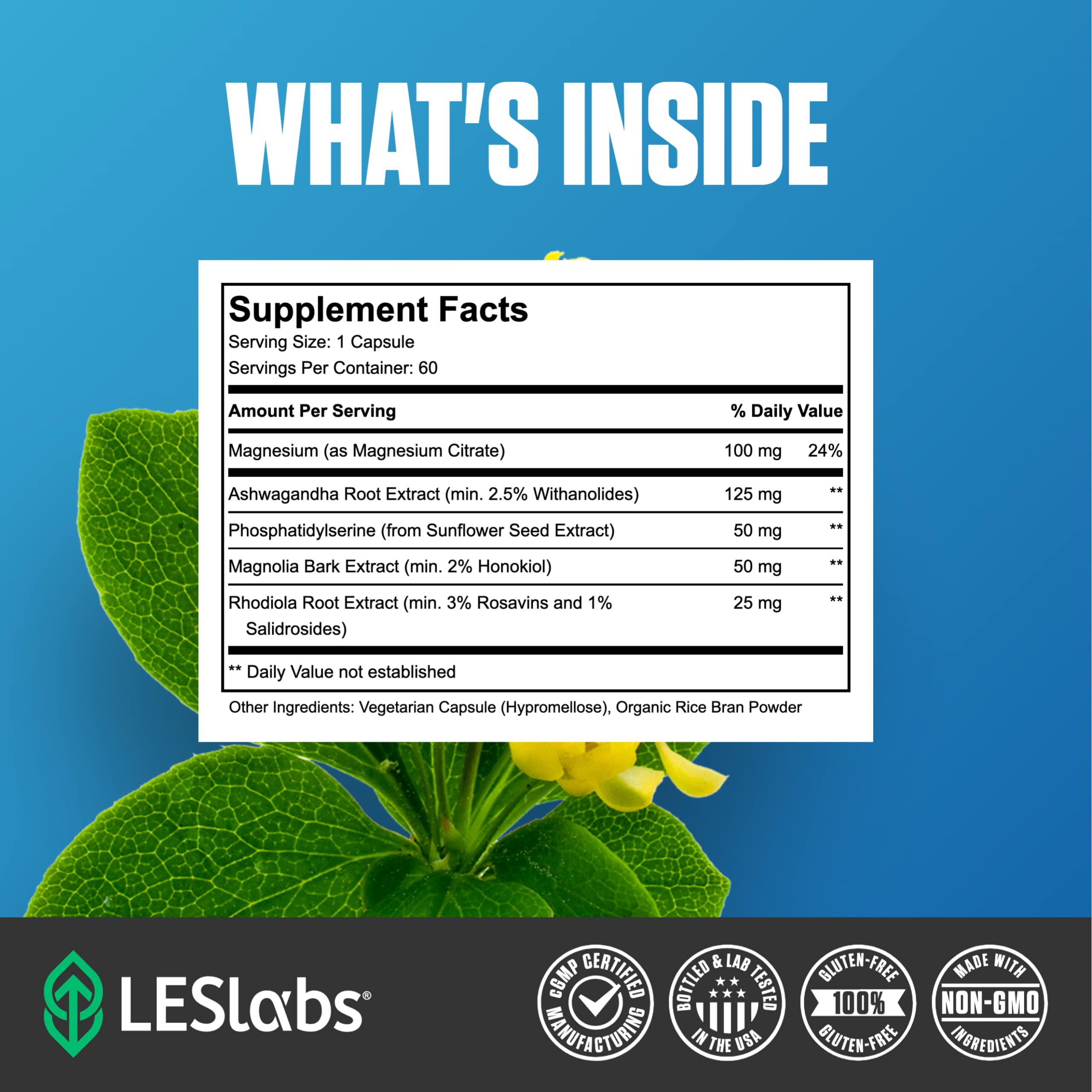 LES Labs Cortisol Health magnolia bark capsule closeup suggesting calming support