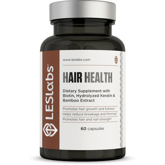 LES Labs Hair Health bottle showing daily use for healthier hair