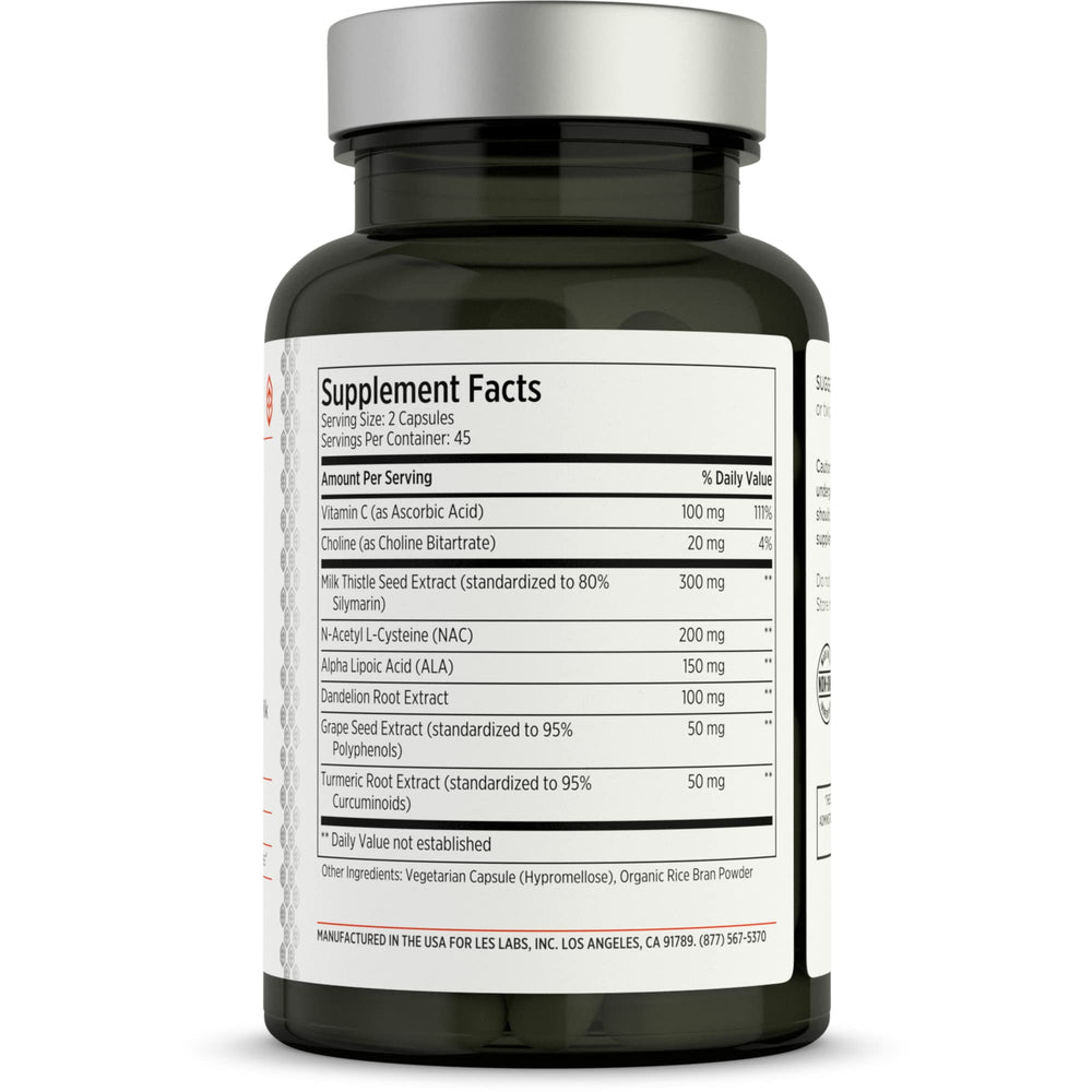LES Labs Liver Support capsules close-up for easy daily liver support.