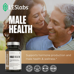 LES Labs Male Health packaging emphasizes non-GMO formulation and USA-made quality
