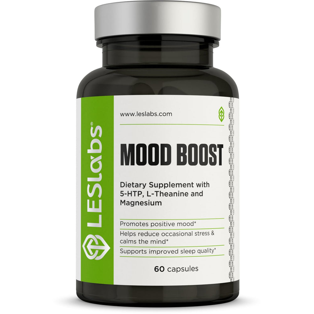 LES Labs Mood Boost bottle with calm mood support for daily stress relief.