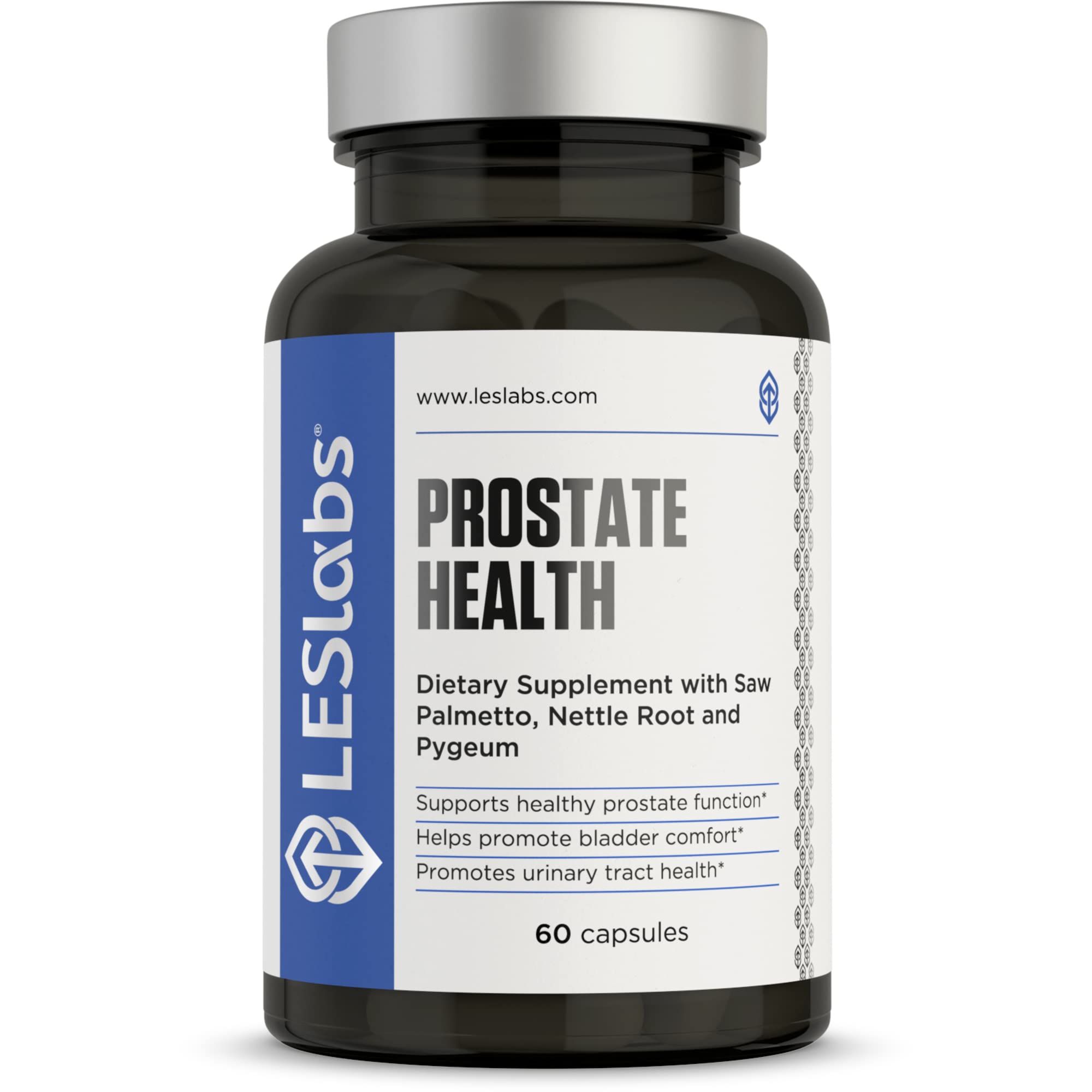 LES Labs Prostate Health bottle front promoting bladder comfort.