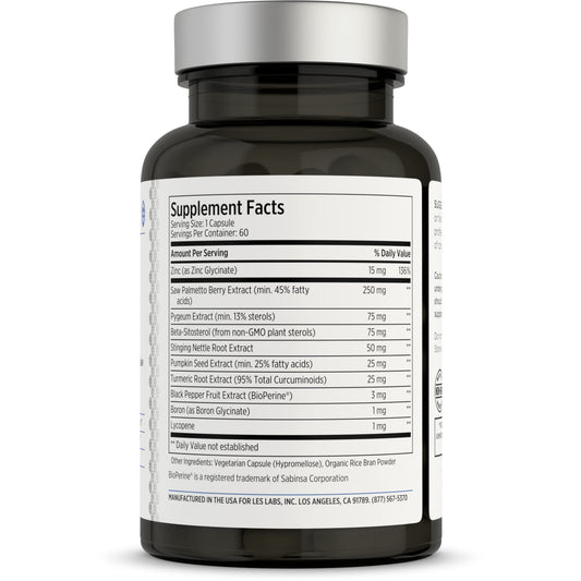 LES Labs Prostate Health capsules close-up for easy daily use.