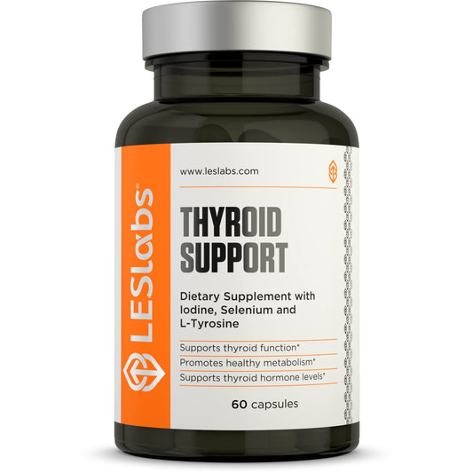 LES Labs Thyroid Support bottle and capsules for energy and focus