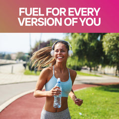 Bottle with glass of water showing hydration synergy with LET GO.