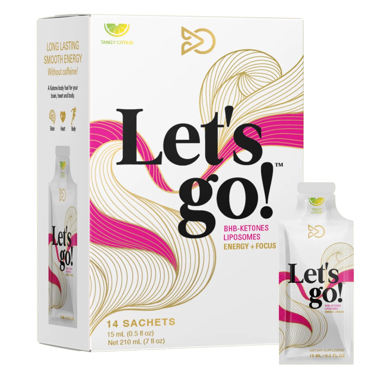 Let Go tangy citrus BHB ketone gel pouch delivering quick energy and focus.