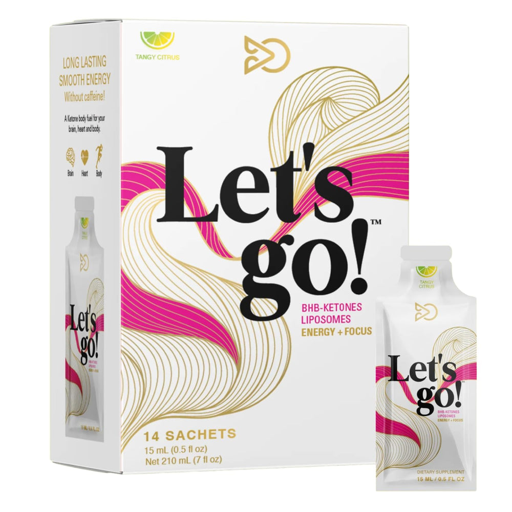 Let Go tangy citrus BHB ketone gel pouch delivering quick energy and focus.