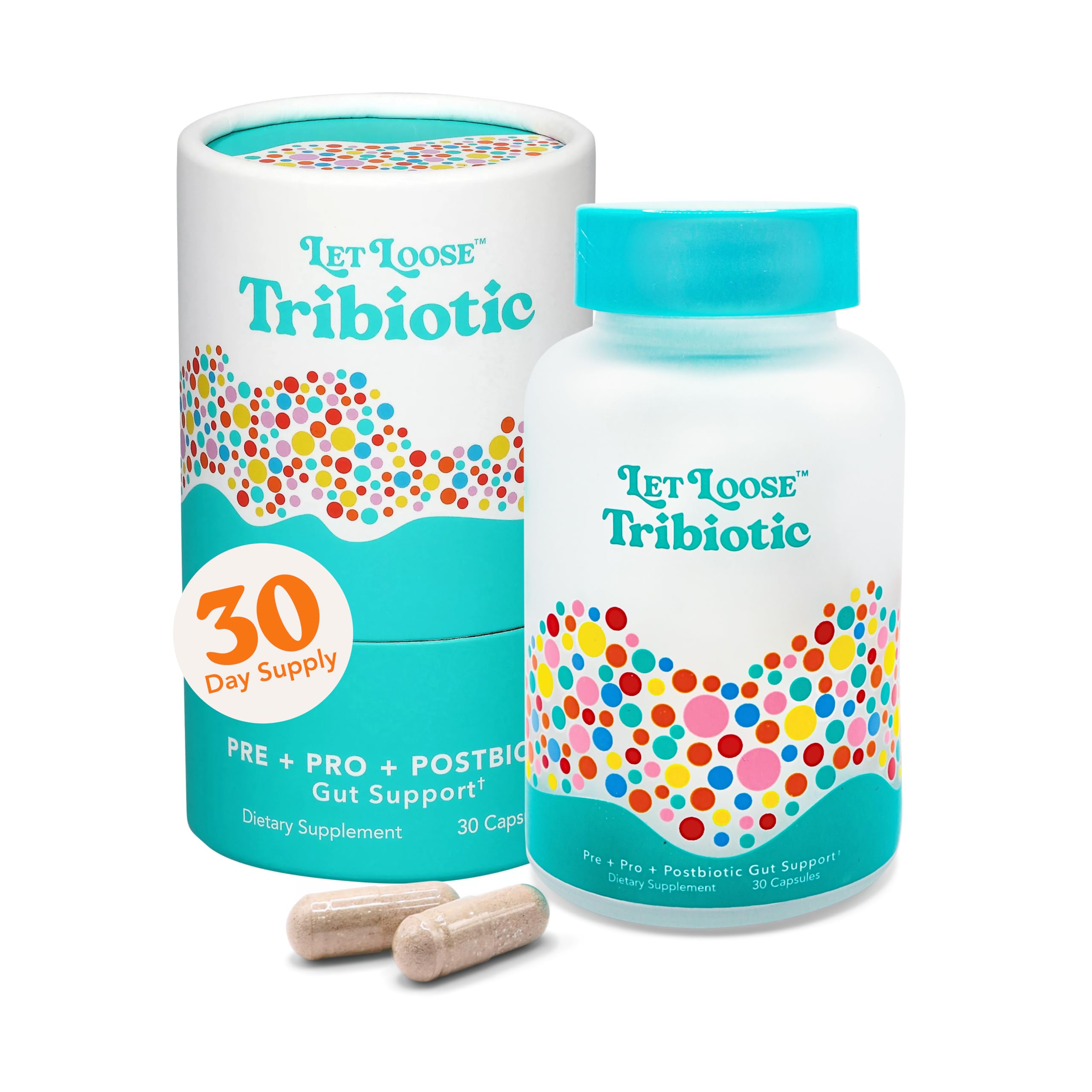 Let Loose Daily Tribiotic pills in bottle support smoother digestion.