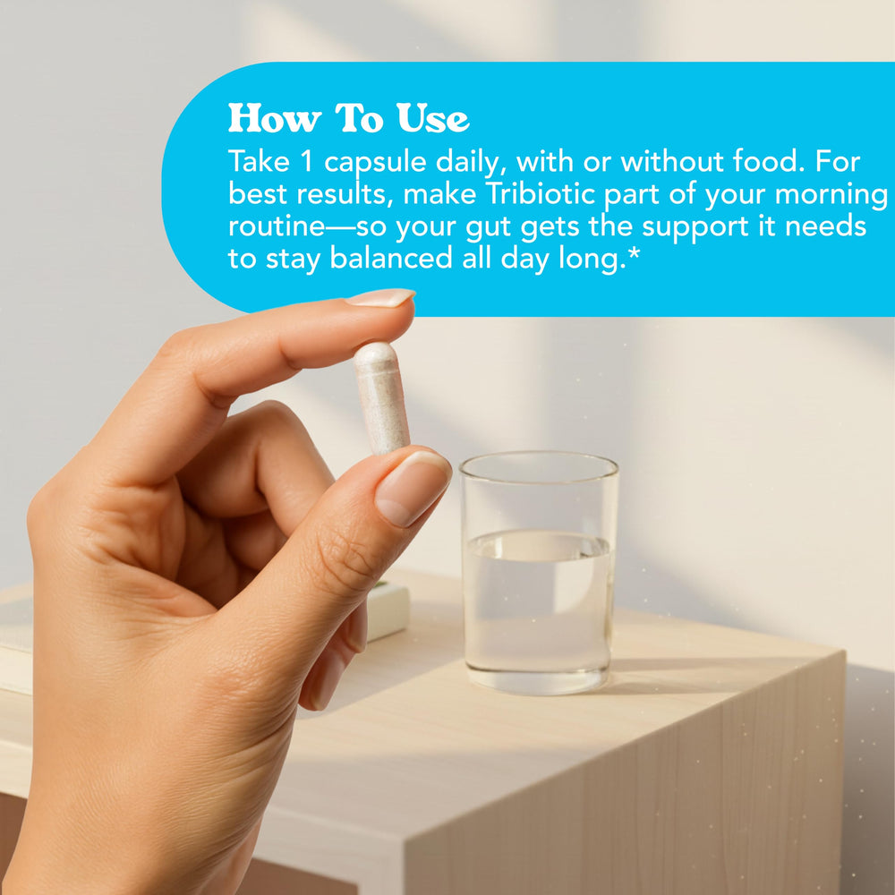 Packaging of Let Loose Tribiotic pills for daily use.