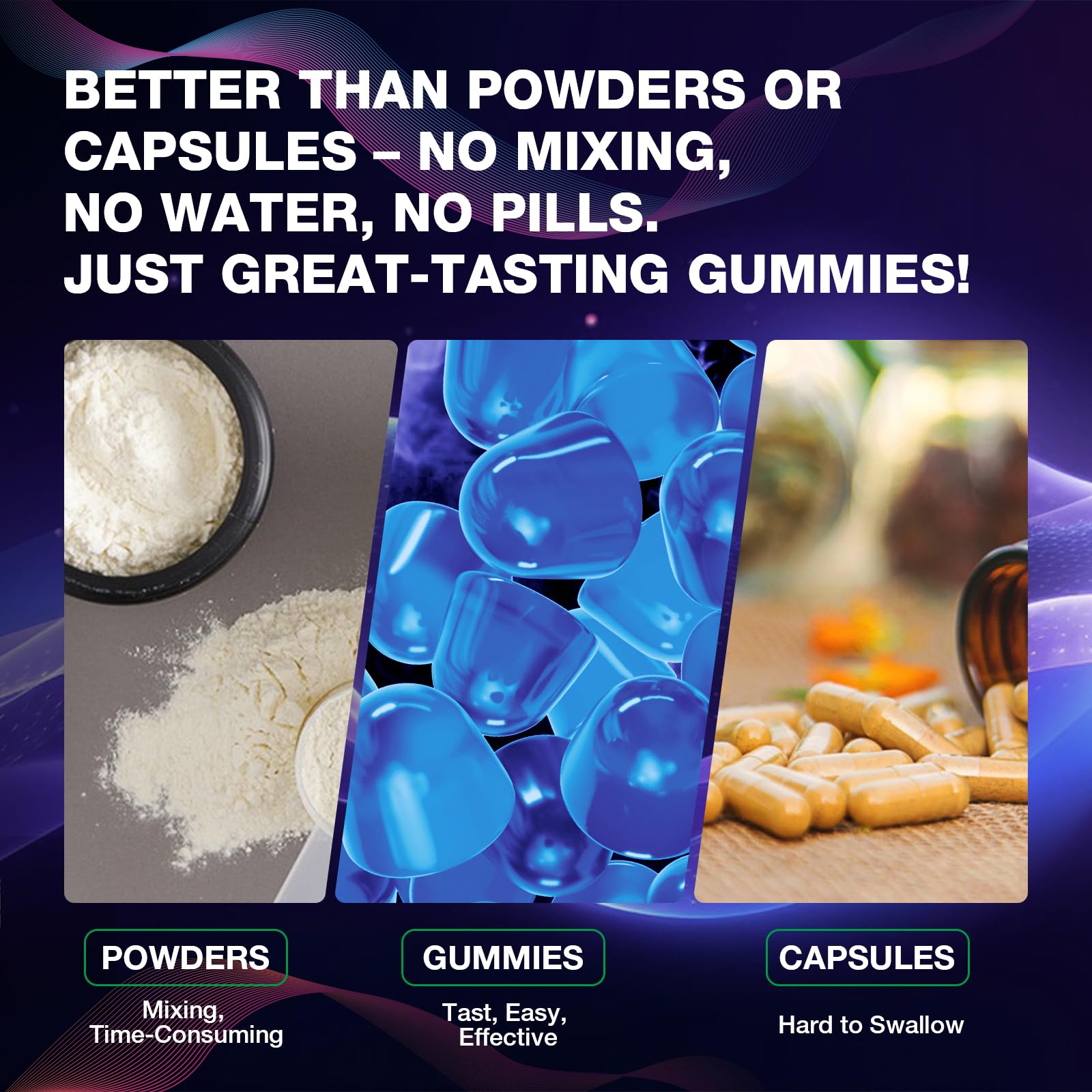Letollhold creatine gummies blueberry gummies on spoon for easy dosing.