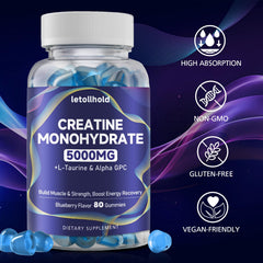 Letollhold creatine gummies blueberry serving being held for on-the-go use.