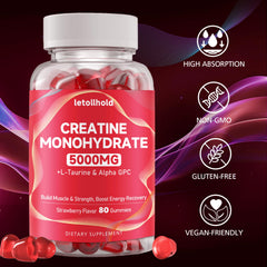 Letollhold Creatine Gummies ingredients blend highlights vegan, non-GMO formula.