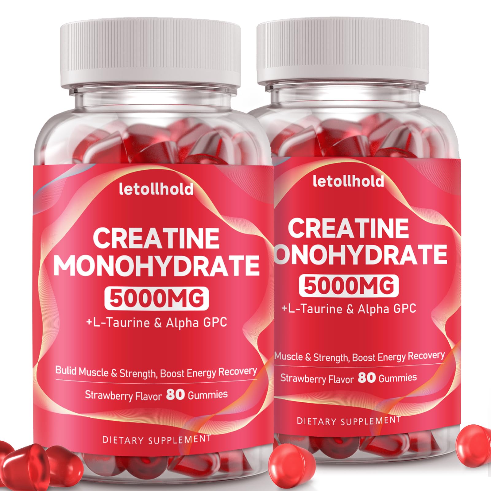 Letollhold Creatine Gummies strawberry bottle for convenient daily strength support.