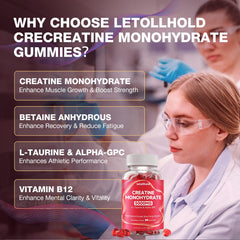 Letollhold Creatine Gummies strawberry chewy texture ideal for workouts.