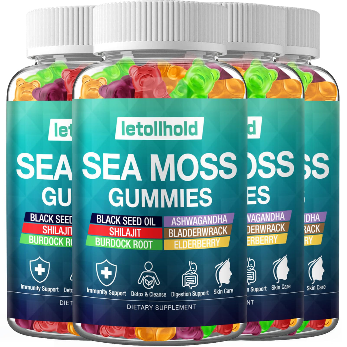 Letollhold Sea Moss Gummies bottle pour for daily wellness.