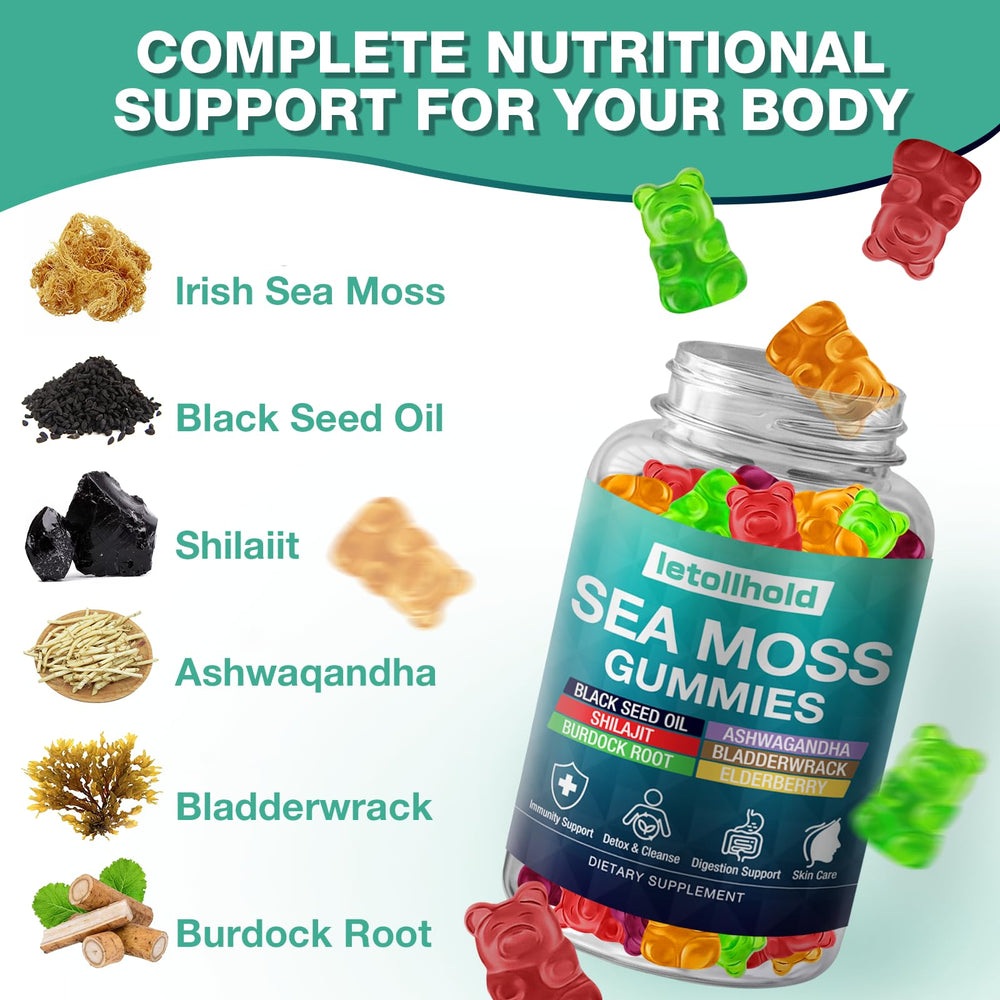 Letollhold Sea Moss Gummies ingredients blend with seaweed and botanicals.