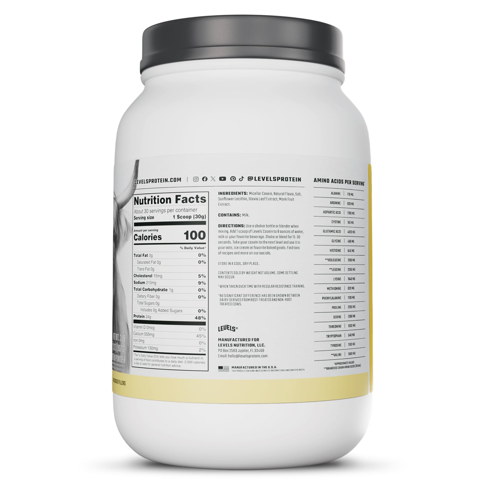 Levels casein creamy beverage close-up—natural vanilla aroma and comforting texture.