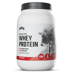Levels Grass Fed Whey bottle in strawberry flavor, ready for post-workout recovery