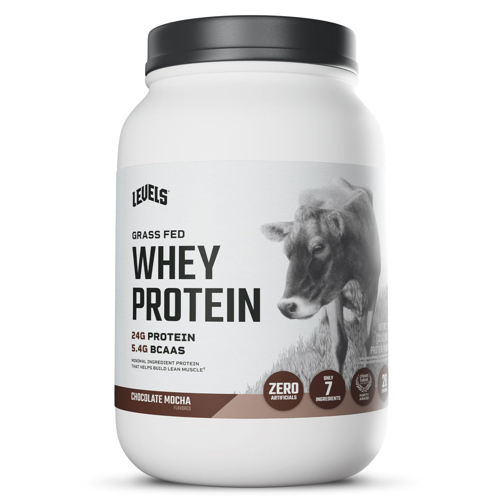 Levels Grass Fed Whey Chocolate Mocha tub front, daily fueling