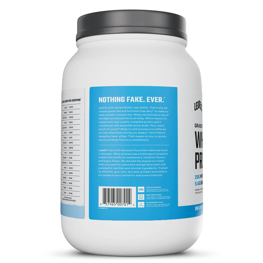 Levels Grass Fed Whey made in USA packaging on display