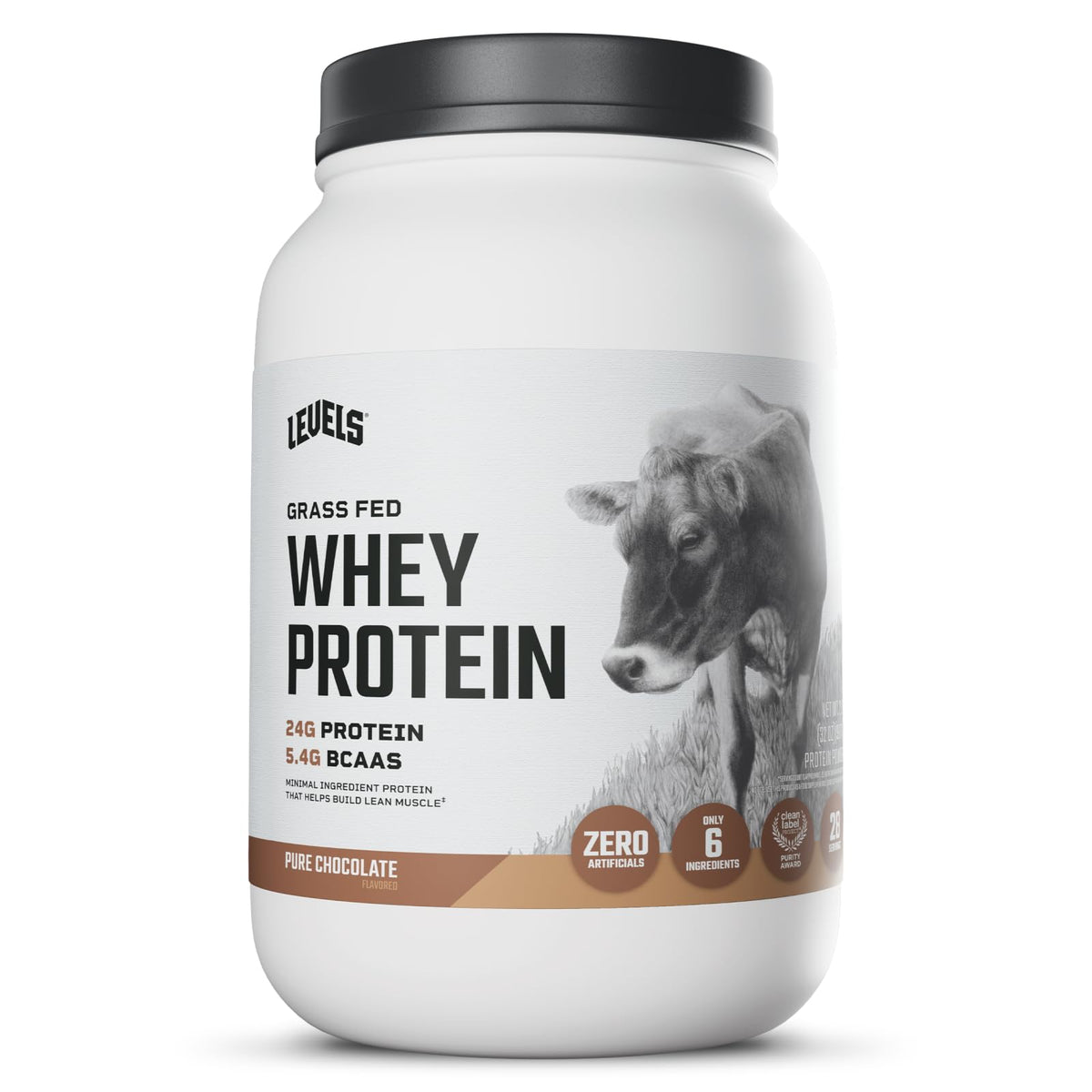 Levels Grass Fed Whey packaging shows clean ingredients for daily protein.