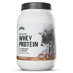 Levels Grass Fed Whey packaging shows clean ingredients for daily protein.