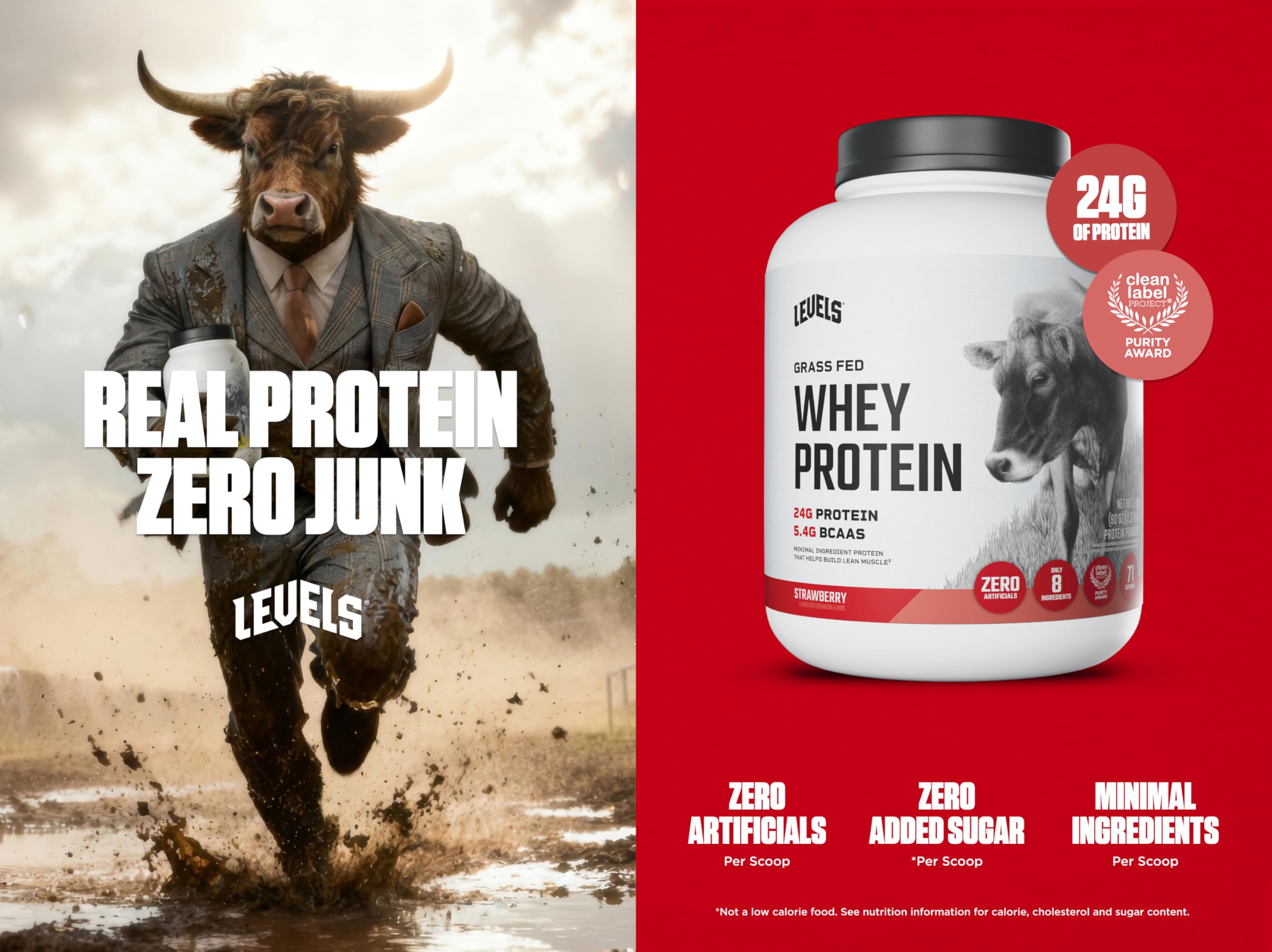 Levels Grass-Fed Whey Strawberry scoop for accurate portions.